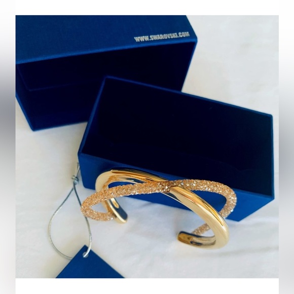 NIB Authentic DANIEL SWAROVSKI DUST Gold Tone Champagne Crystal Cuff Bracelet - Picture 2 of 8